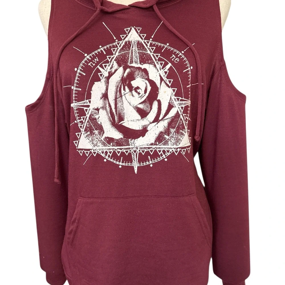 Rebellious One Maroon Cold Shoulder Hoodie - Picture 2 of 2